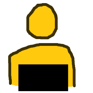 The head and torso of an abstract yellow person with a large black rectangle in front along the bottom of the image.